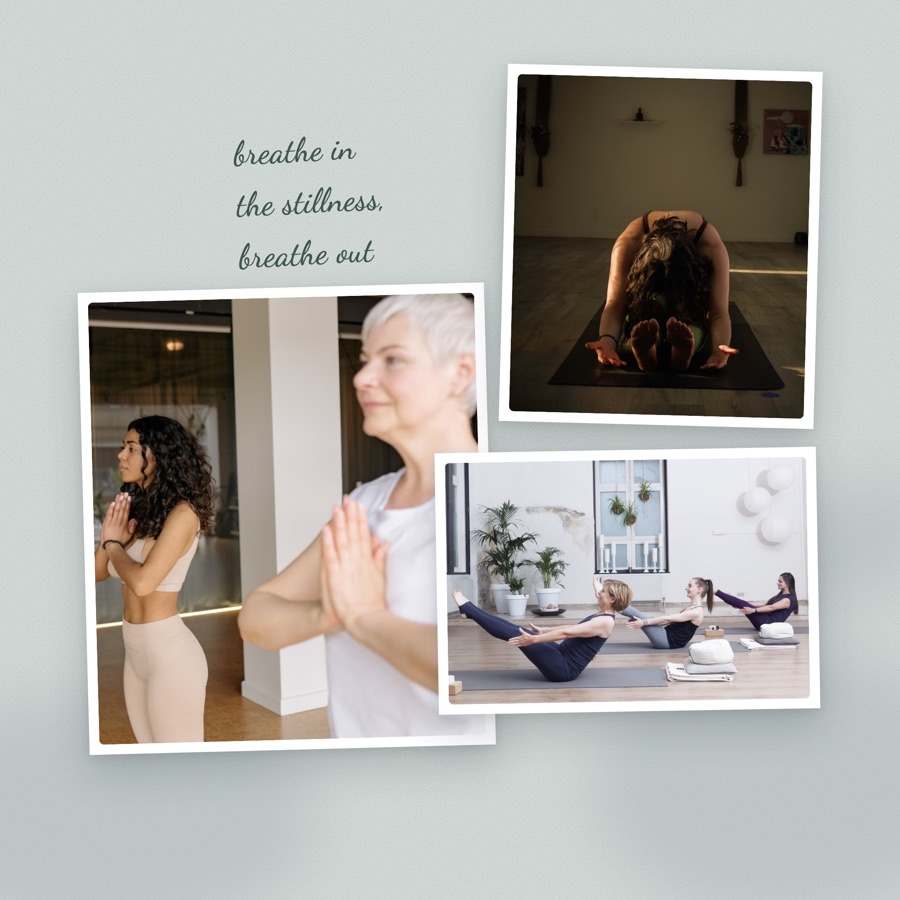 Instagram carousel post for a yoga studio, assembled from studio photos